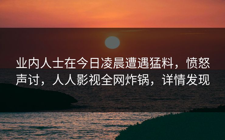 业内人士在今日凌晨遭遇猛料,愤怒声讨,人人影视全网炸锅,详情发现